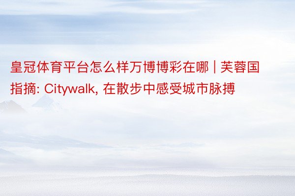 皇冠体育平台怎么样万博博彩在哪 | 芙蓉国指摘: Citywalk, 在散步中感受城市脉搏