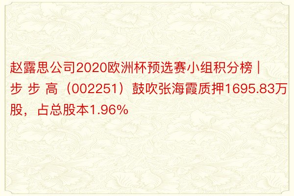 赵露思公司2020欧洲杯预选赛小组积分榜 | 步 步 高（002251）鼓吹张海霞质押1695.83万股，占总股本1.96%