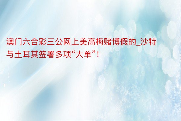 澳门六合彩三公网上美高梅赌博假的_沙特与土耳其签署多项“大单”！