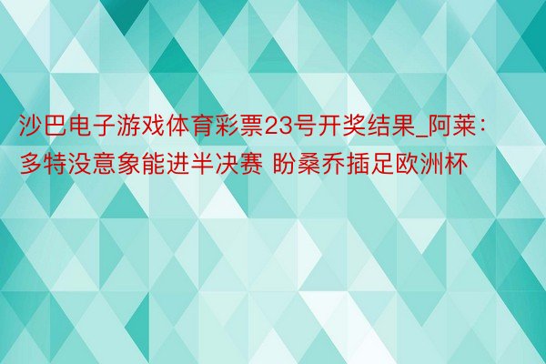 沙巴电子游戏体育彩票23号开奖结果_阿莱：多特没意象能进半决赛 盼桑乔插足欧洲杯