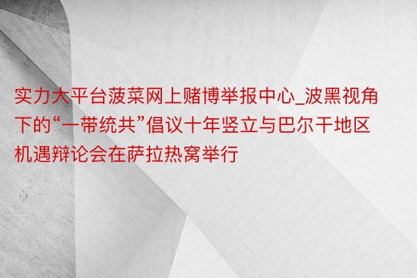 实力大平台菠菜网上赌博举报中心_波黑视角下的“一带统共”倡议十年竖立与巴尔干地区机遇辩论会在萨拉热窝举行